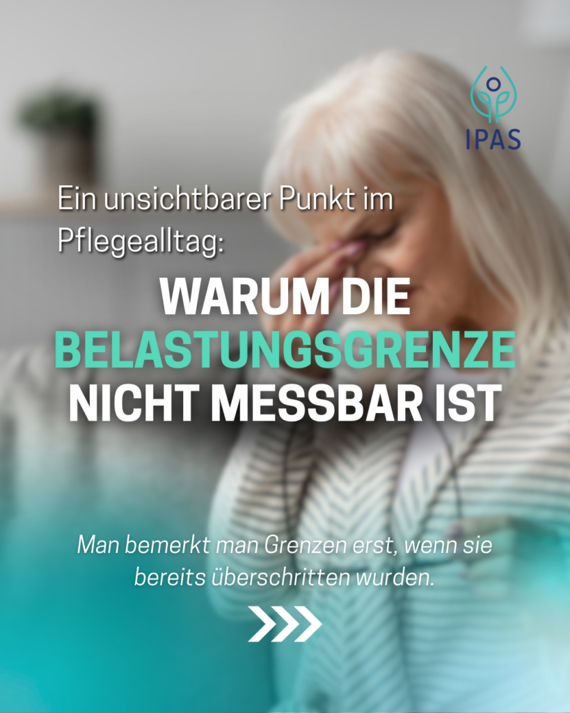 Das Bild zeigt eine ältere Frau die sich den Kopfstützt, symbolisch für: Belastungsgrenze im Pflegealltag Warum sie nicht messbar ist