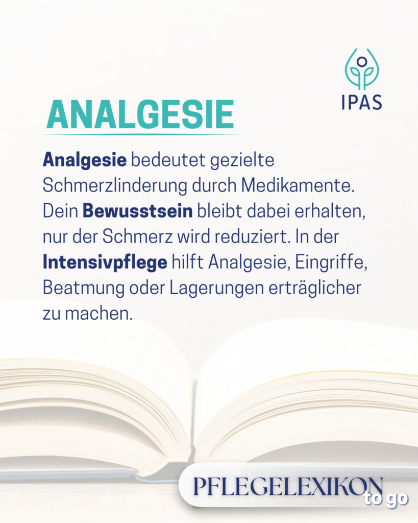 Das Bild zeigt ein Buch und die Erklärung für Analgesie