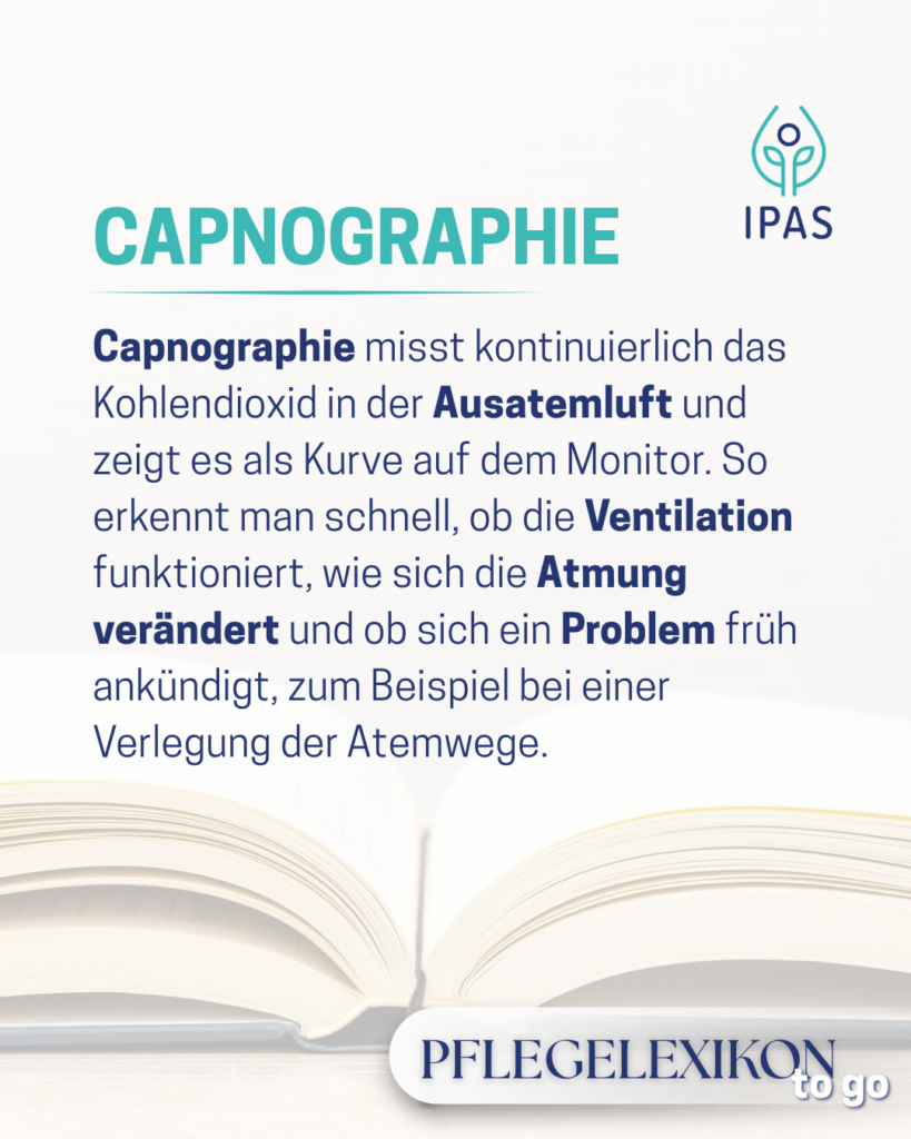 Das Bild zeigt ein Lexikon und eine Erklärung für Capnographie. Symbolisch für: Capnographie einfach erklärt Warum CO2 Monitoring in der Pflege so wichtig ist