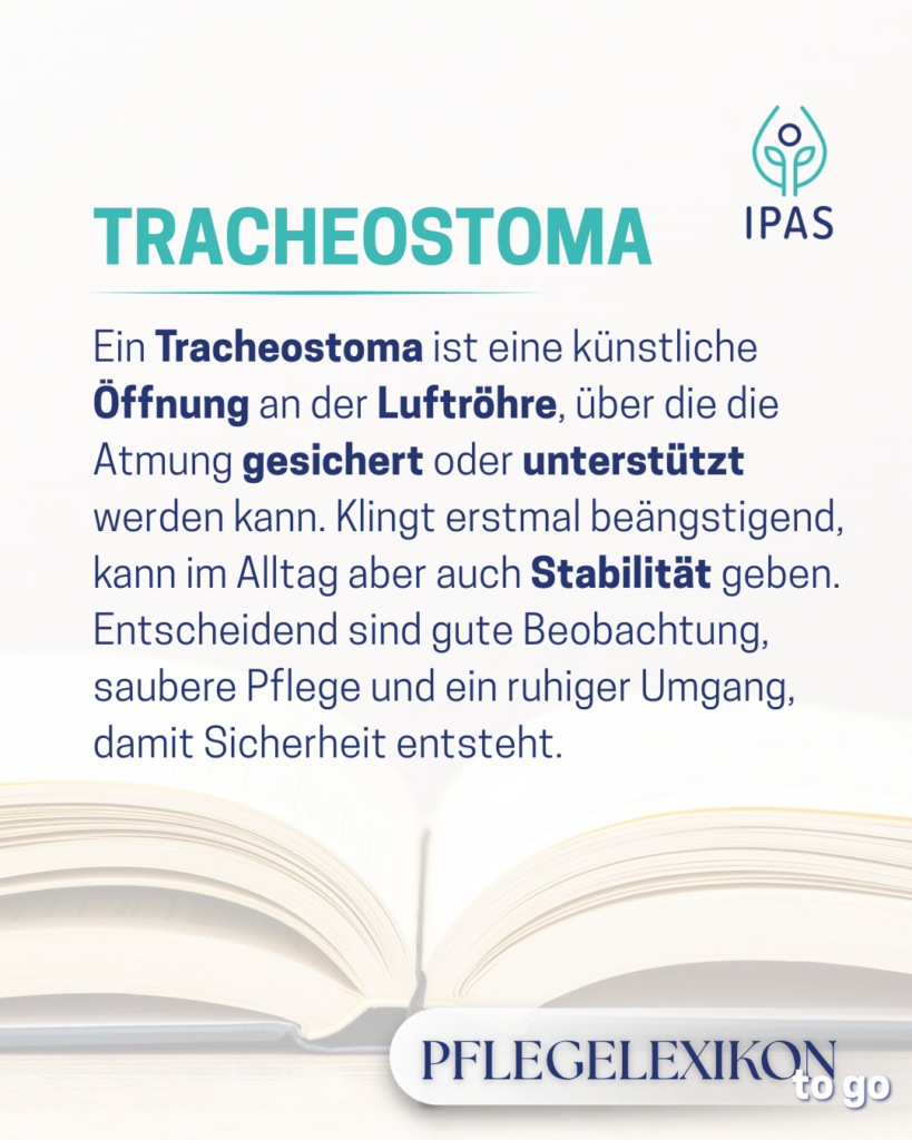 Das Bild zeigt ein Lexikon und eine Erklärung für Tracheostoma. Symbolisch für: Pflegelexikon Tracheostoma - Bedeutung, Alltag und Pflege